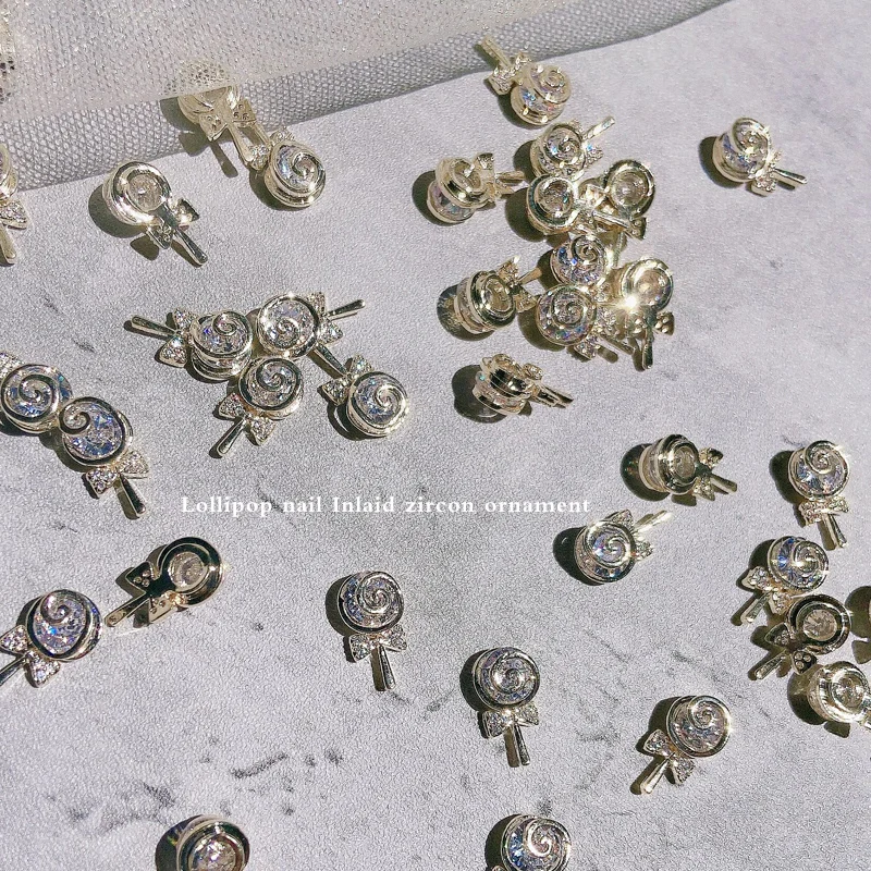 5 ks 3D Roztomilý Lízatko na Nechty, Šperky, Luxusné Zirkón Kryštál Diamantu Nail Art Drahokamu Zlato, Striebro Zliatiny Candy Manikúra Dekorácie