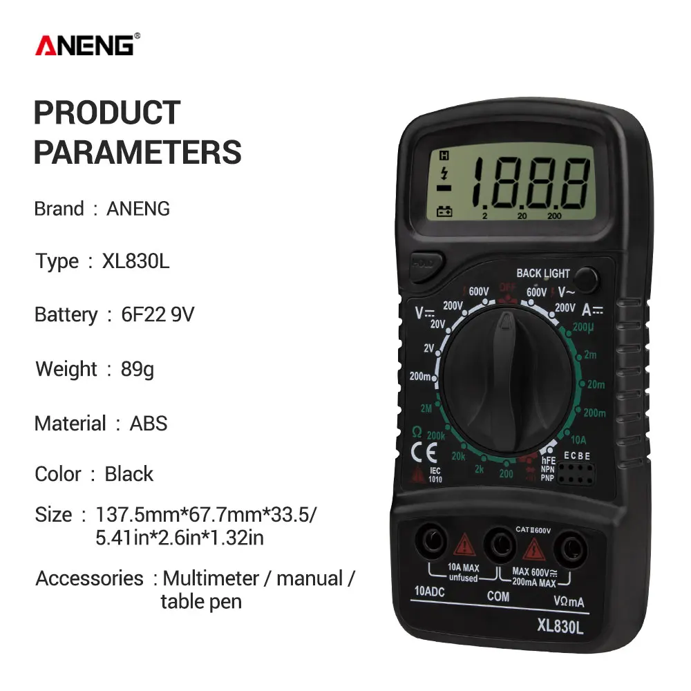ANENG XL830L Digitálny Multimeter Esr Meter Testery Automobilov, Elektrických Dmm Tranzistor Vrchol Tester Meter Meter Kapacita
