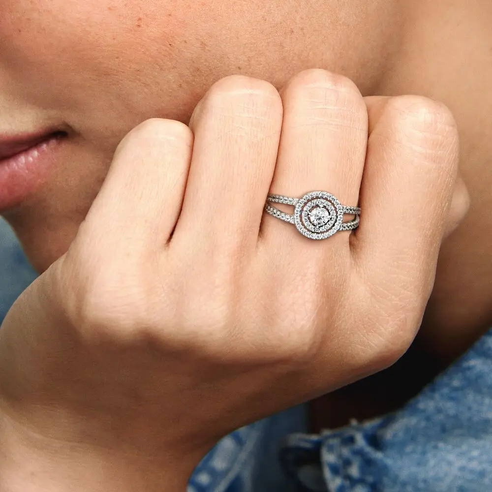 Hot Predaj Trendy 925 Sterling Silver Krúžky Šumivé Halo Krúžok Pre Ženy Jemné Originálne Šperky Mothe Deň Darček