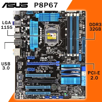 LGA 1155 Asus P8P67 Doske Core i7/Core i5/Core i3 32GB DDR3 2400MHz DDR3 PCI-E 2.0 USB3.0 Overlocking Intel P67 Placa-mae