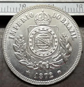1872 Brazília 100 Reis-Pedro II Strieborné Pozlátené Kópiu Mince UNC