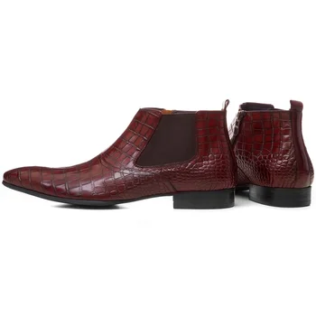 Krokodíl zrnitá retro Hnedé opálenie / čierne pánske členkové topánky pravej kože Chelsea topánky mens business šaty, topánky