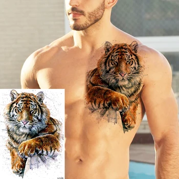 3D Realistické Akvarel Tiger Dočasné Tetovanie Pre Ženy, Dospelých Lev Rytier Kmeňa Motýľ Falošné Tetovanie Módne Nepremokavé Tetovanie