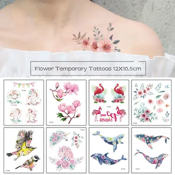Kvet Dočasné Tetovanie pre Ženy Ručné Tetovanie Nálepky Módne Body Art Nepremokavé Rameno Falošné Tetovanie Papier 12X10.5cm