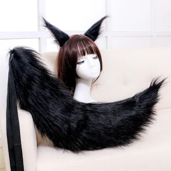 Japane Ženy Sexy Dievčatá Krásne Plyšové Mačka Uši Fox Hlavový Most Chlpaté Chvost Anime Cosplay Rekvizity Lolita Príslušenstvo