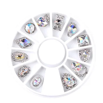 12 tvarov 3D White AB Oblúka Spodnej Veľké Akryl Diamond Zliatiny Nechtov Klincami DIY Manikúra Tipy na Nechty, Umelecké Dekorácie koliesko