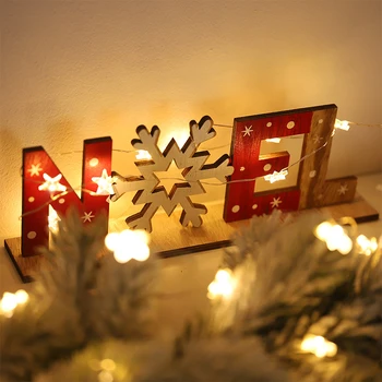 YOMDID Vianočné dekorácie pre domov Drevené list Santa ozdoby na Vianoce, Nový Rok Doma Večeru Tabuľka Dekoroch navidad 2020