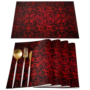 Barokový Vzor Kvet Červený Stôl Runner Kuchyňa Decor Obrus Placemat Hotel Home Svadobné Dekor Stolové Prestieranie