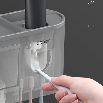 Kreatívne kefka rack zadarmo dierovanie ústna voda čistenie pohár stene visí kúpeľňa skladovanie automatické zubná pasta stláčanie device