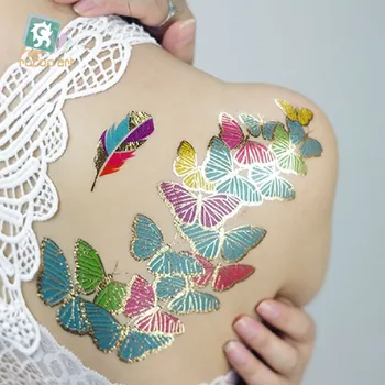 Nepremokavé Dočasné Tetovanie Nálepky veľké kovové zlato motýľ tetovanie tatto nálepky flash tetovanie falošné tattos