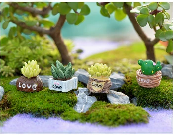 4PCS Roztomilý Láska Mini Šťavnaté Kaktus Rastlín Dekor PVC Remesiel Dekorácie Cartoon Bábiky Krajiny Rozprávková Záhrada Ornament