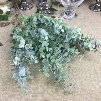 Plastové Eukalyptu pobočky Umelý Kvet dohoda faux lístie pre svadobné dekorácie zelené listy falošné rastlín