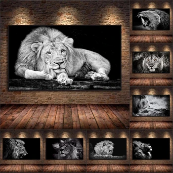 Africké Čierne a Biele Veľký Lev Tvár Plátno Maľby Nástenné Plagáty a Vytlačí Zvierat Umenie Zvierat Obrázky pre Obývacia Izba
