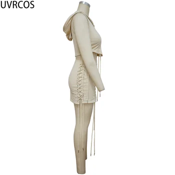 UVRCOS 2 Ks Súpravy Dámske Oblečenie Letné Nové Trendy 2021 Módne Dámske Duté Z Obväz Hoodied+Tesný Rovno Sukne