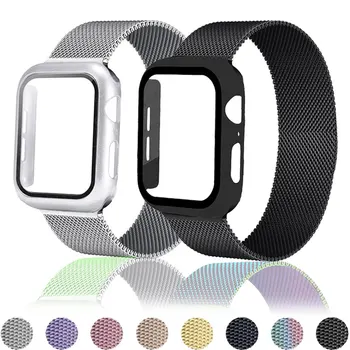 Sklo+Puzdro+Pútko Pre Apple Hodinky kapela 44 mm 40 mm 38 mm 42 mm Magnetické Slučky smartwatch watchband náramok iWatch 3 4 5 6 se band