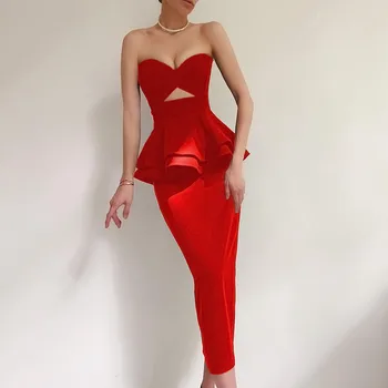 Ženy Lete Sexy Ramienok Backless Kľúčový Otvor Čierna Biela Červená Volánikmi Bodycon Obväz Šaty 2022 Elegantné Večerné Party Šaty