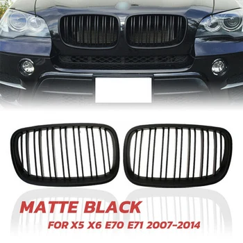 Matný Čierny Predný Nárazník Dual Roštov Predné Obličiek Grilovacia Mriežka Na BMW X5 X6 E70 E71 2007-