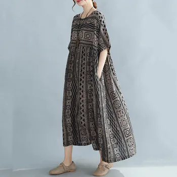 Anteef krátky rukáv nadrozmerná bavlna vintage kvetinové šaty pre ženy príležitostné voľné dlhé letné šaty elegantné oblečenie 2021