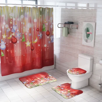 Vianočné Polyester Sprchový Záves Kúpeľňa Non-slip Vaňa Mat Black Style Rohože Koberec, Wc Kryt Mat Nastaviť Domáce Dekorácie