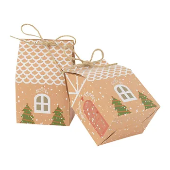 5 ks DIY Kraft Papier Candy Box Vianočný Dom Darčekové krabičky na Sladkosti Cookies Snaks Package Tašky Vianoce, Svadby, Narodeniny, Party Dodávky