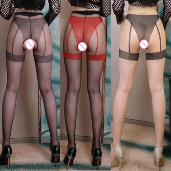 WA230 Čierna Biela červená 10D Falošné Podväzkový Pás Sexy spodnú Bielizeň Otvorené Rozkroku Ženy Osadenie Transparentné Crotchless Sexy Pantyhose