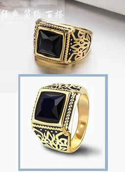 Námestie čierne kamene achát ročníka rezbárskeho prstene pre mužov 18k zlata farba nehrdzavejúcej ocele indickej mužský šperky bague turecko