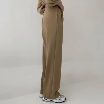 Vintage Harajuku Vysoký Pás Rovné Nohavice Módne Kórejských Žien Streetwear Bežné Khaki Pevné Oblek Nohavice Retro Cuteandpsycho