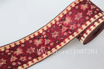 5 metrov/veľa Tkaniny Jacquard Páse s nástrojmi 9.5 cm kvety tmavo červené pozadie Na záclony a oblečenie príslušenstvo LS-0477