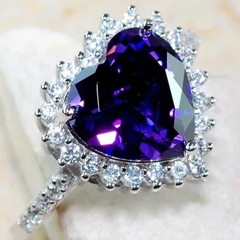 MFY Romantické Srdce Fialová Crystal Prstene Pre Ženy Zásnubný A Svadobný Prsteň Sladké Módne Šperky Príslušenstvo Veľkosť 6-10