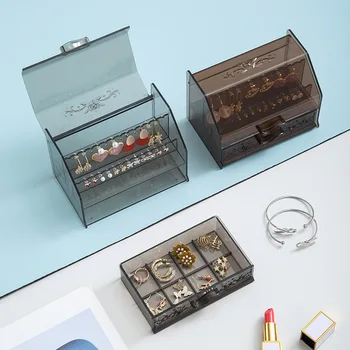 Akryl Transparentný Šperky Kozmetické Úložný Box Spálňa Ploche Make-Up Náušnice Organizátor