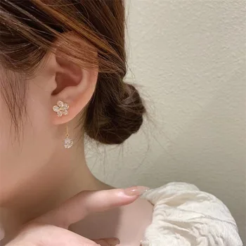 Shinning Zirkón Kvet Loptu Kórejský Dlhé Náušnice Pre Ženy Lady 2021 Nové Elegantné Šperky Jednoduché Predné A Zadné Earings Veľkoobchod