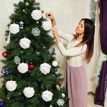3pc Vianočný Stromček Prívesok Dreva Závesné Dekorácie Darček 2021 Vianočné DIY Strana Biela Guľa Drop Ozdoby Domova 10 cm