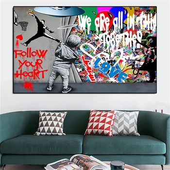 Bansky Graffiti Art Deti Za Oponou Plátno, Maľovanie na Wall Street Art Plagáty a Vytlačí Moderný Obraz Obývacia Izba Dekor