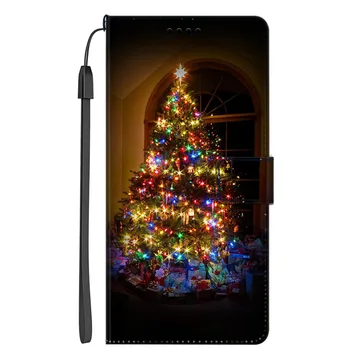 Vianočné Kožené puzdro Pre Samsung Galaxy A90 5G A40 A50s A70s Poznámka 10 Lite Poznámka 10 Plus Telefón Prípadoch Vianoce Magnet Kožený Kryt