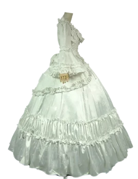 Biele Obdobie Viktoriánskej Gotický Plesové Šaty, Saténové Reenactment Šaty Cosplay Customes