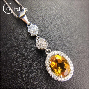 Klasické strieborné citrine náhrdelník prívesok pre ženy 6 mm * * * * 8 mm prírodné VVS citrine prívesok pevné 925 silver šperky citrine