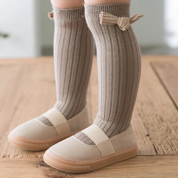 Deti, Dievčatá Bavlna Pletené Široký Pás Lúk Polovici teľa Ponožky Škole Štýl Ponožky Jednotné Dlhé Ponožky