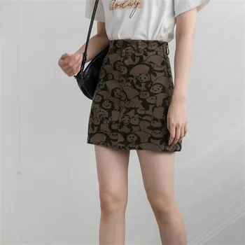 Leiouna Vysoký Pás A-line Panda Tlač Mini Sukne Ženy Vintage 2021 Letné Krátke kórejských Študentov Retro Streetwear Mini Sukne