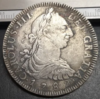 1782 Bolívia 8 Reales - Carlos IV Strieborné Pozlátené Kópiu Mince