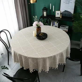 1pcs Home Table Kryt Obyčajný Bielizeň Bavlna 180 cm 200 cm Veľký Okrúhly Obrus Tea Party Stôl Dekorácie Príkrovu De Tabuľka s Strapec