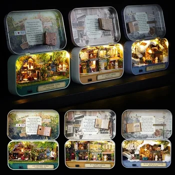 Box DIY Divadlo Miniatúrny domček pre bábiky Súpravy S Little Bear Králik Nábytok Roombox Casa Doll House Hračky pre Deti, Dievčatá Dary