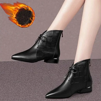 Jeseň/zima bežné členkové topánky dámske kožené moccasins luk viazaná dámy stručné členková obuv obuv